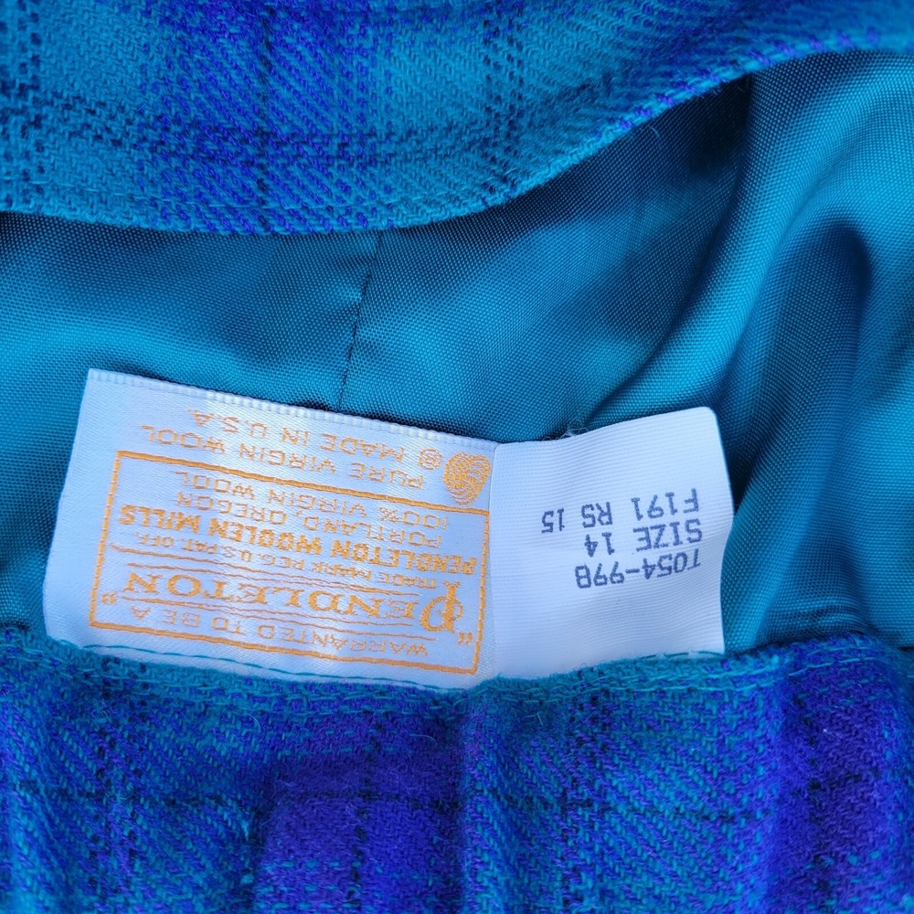 Vintage Pendleton Wool Skirt Womens 14 Long Purple Bluish Green Plaid  Preppy - Picture 3 of 14